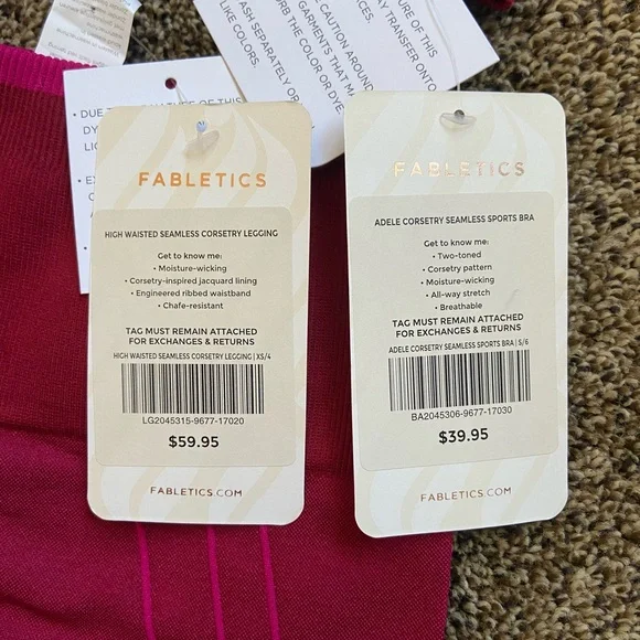 NWT SET! Fabletics Adele Corsetry Seamless Sports Bra & Legging Brick/Hot Pink - Picture 3 of 4